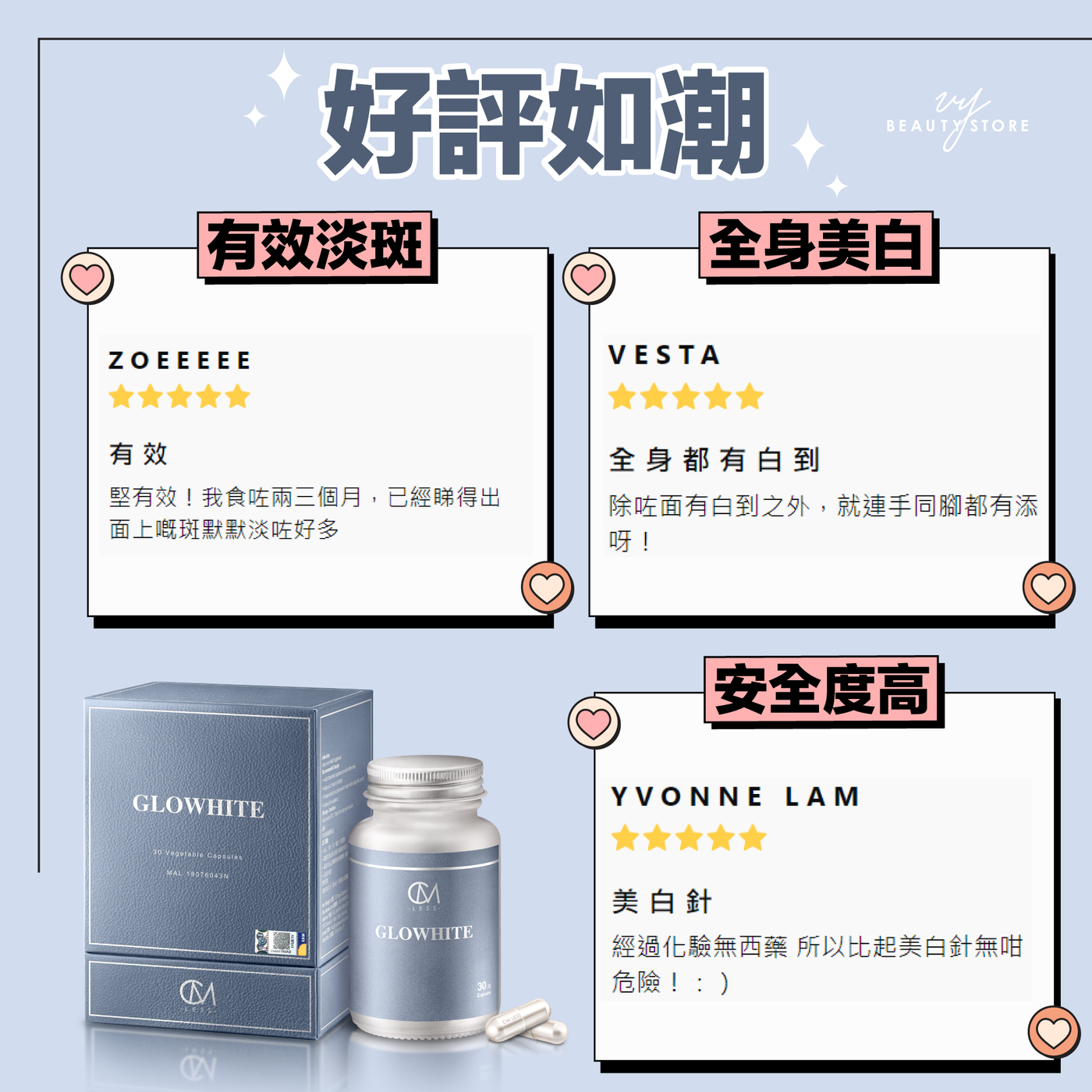 【好評如潮!】今天帶大家看看 GLOWHITE 淨白淡斑丸 的真實好評!